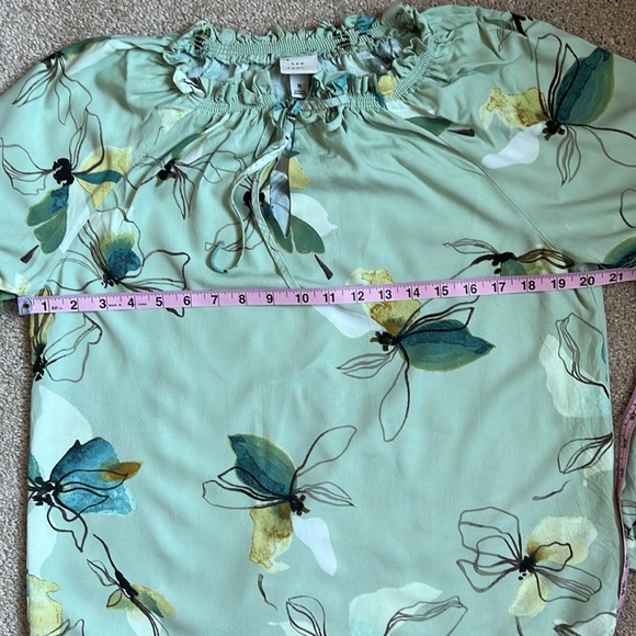 A New Day Green Floral Bishop Long Sleeve Blouse  Size Medium - Picture 7 of 8